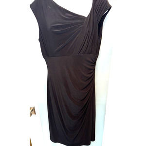 Lauren Dress Women's Sz 10 Black Cap Sleeve Ruched Asymetric Neck Stretch Jersey